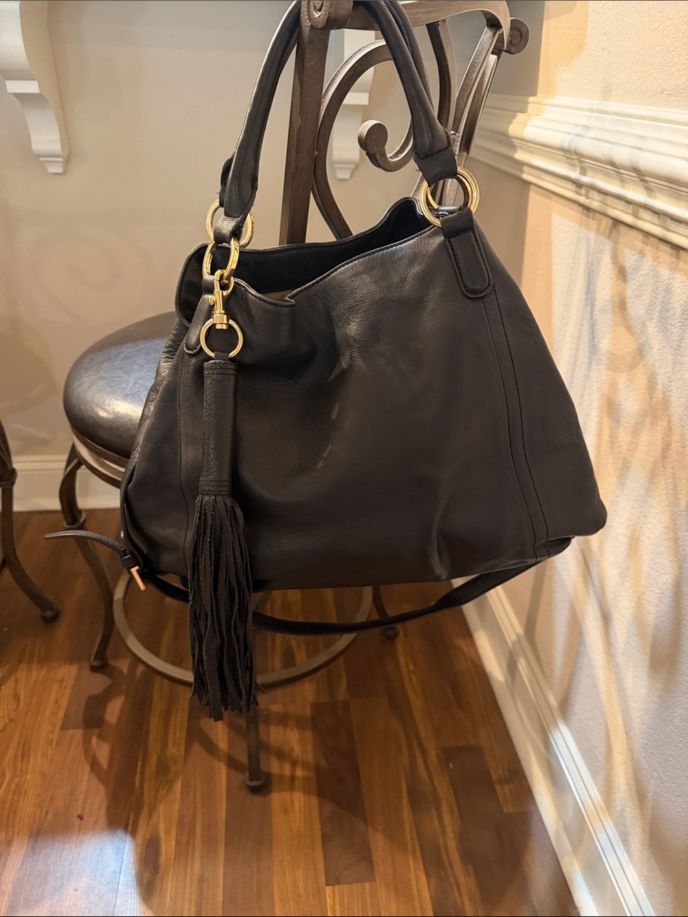 GILI Black Leather Tassel Hobo Bag - Women's Shoulder Tote